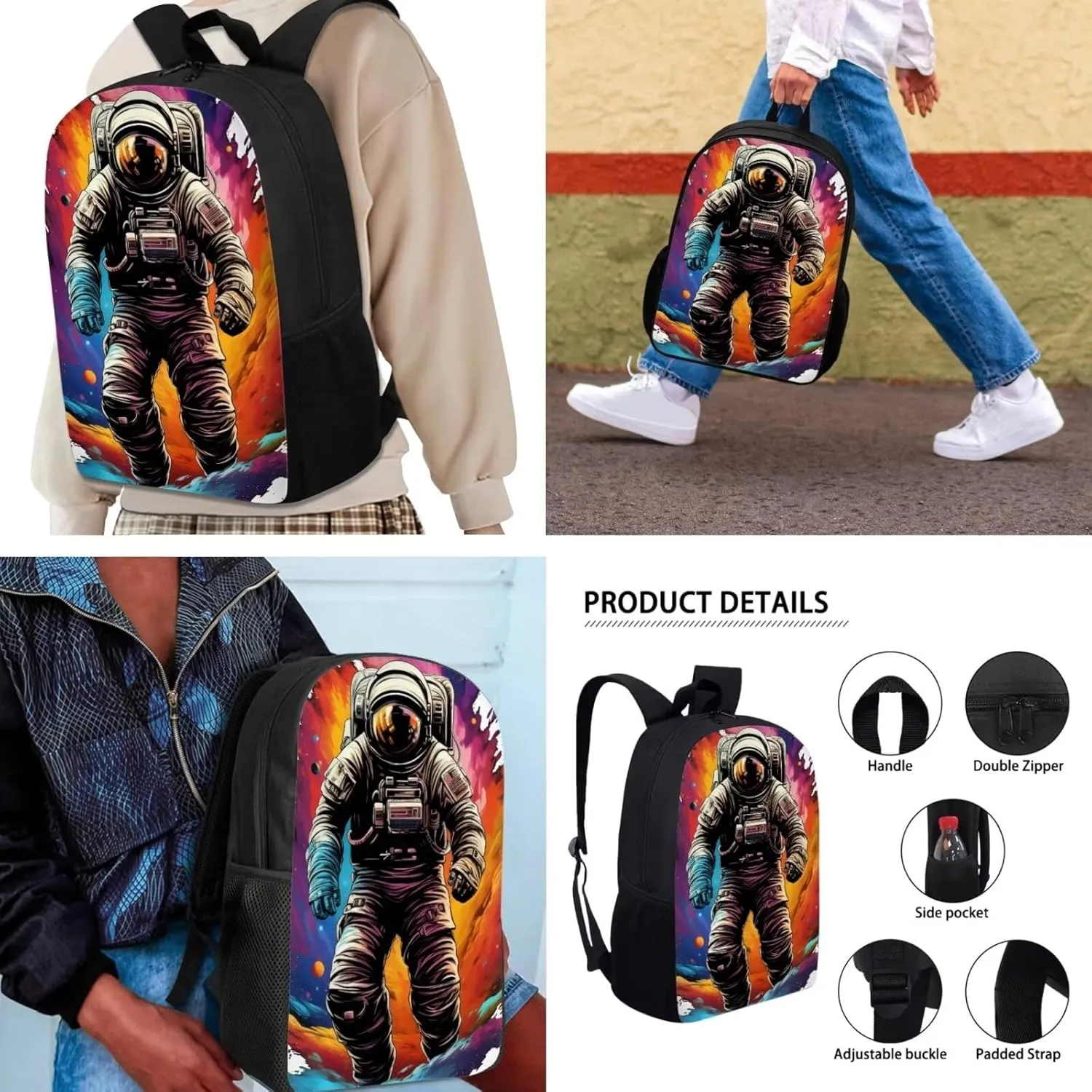 Mumeson Astronaut Daypack Bookbags Kids School Daypack Set and Insulated Lunch Bags with Adjustable Strip,Lightweight Small Pencase Pencil Bag 3 Pack Set