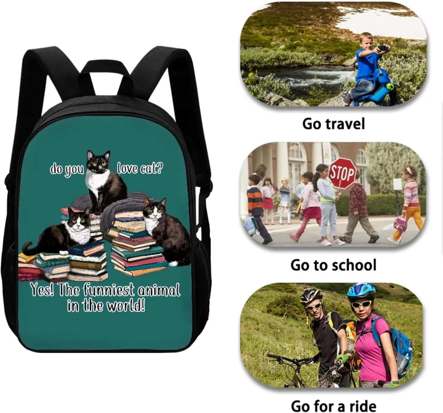 Mumeson Books Cat Backpack Schoolbag Set Soft Breathable Backing Daypack Kids Teen School Backpack with Crossbody Lunch Bag Insulated Lunch Bag Pencase