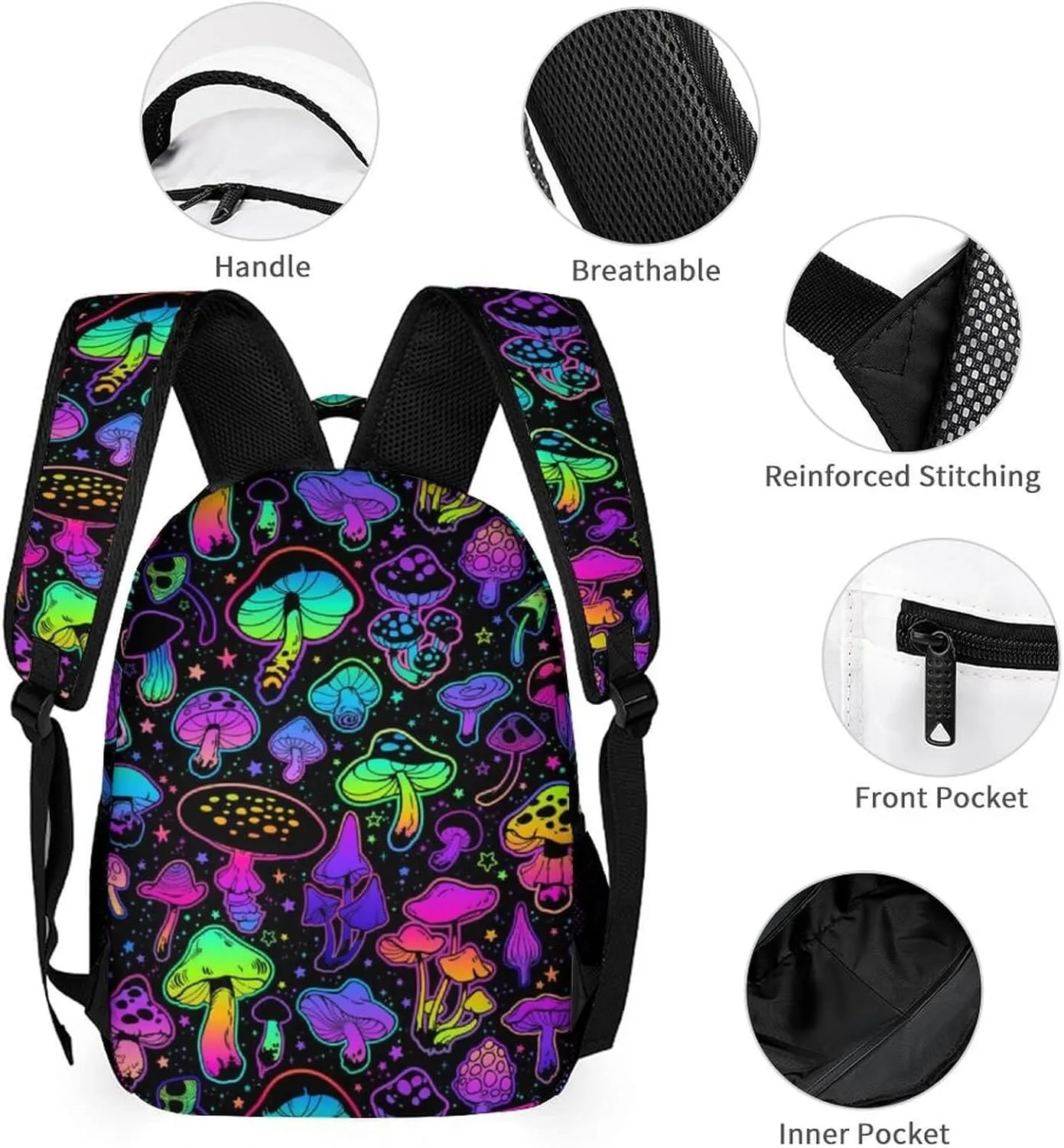 Mushroom Backpack with Lunch Box & Pencil Case for Kids Girls Boys School, 16 Inch Cute Mushrooms Bookbag, School Backpack for Students Children, Lightweight, Large Capacity