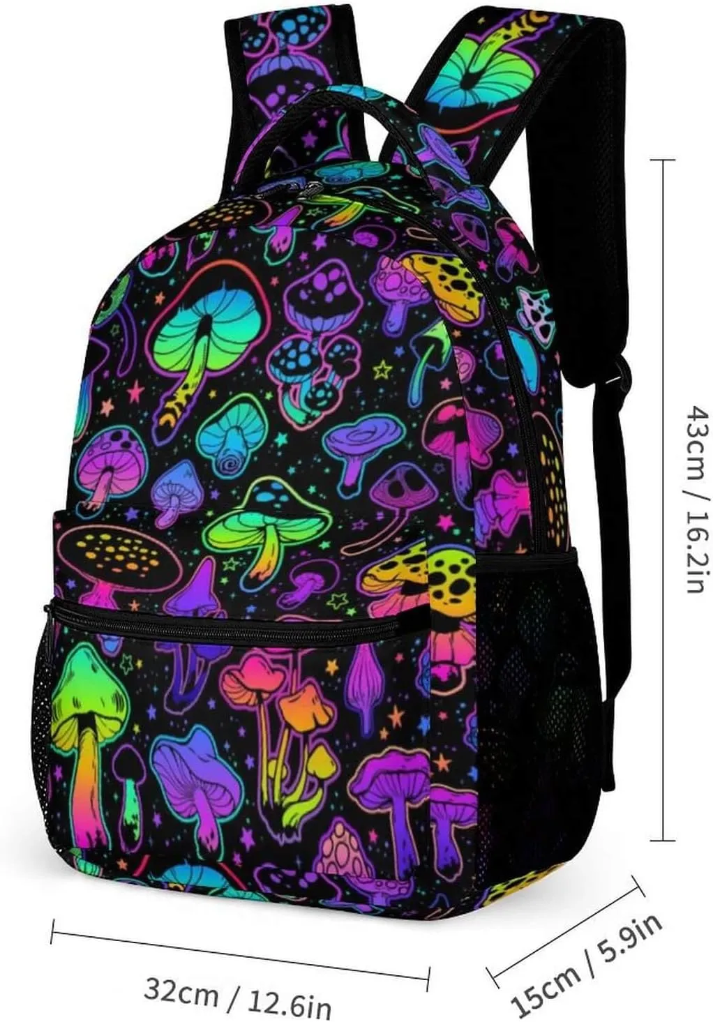 Mushroom Backpack with Lunch Box & Pencil Case for Kids Girls Boys School, 16 Inch Cute Mushrooms Bookbag, School Backpack for Students Children, Lightweight, Large Capacity