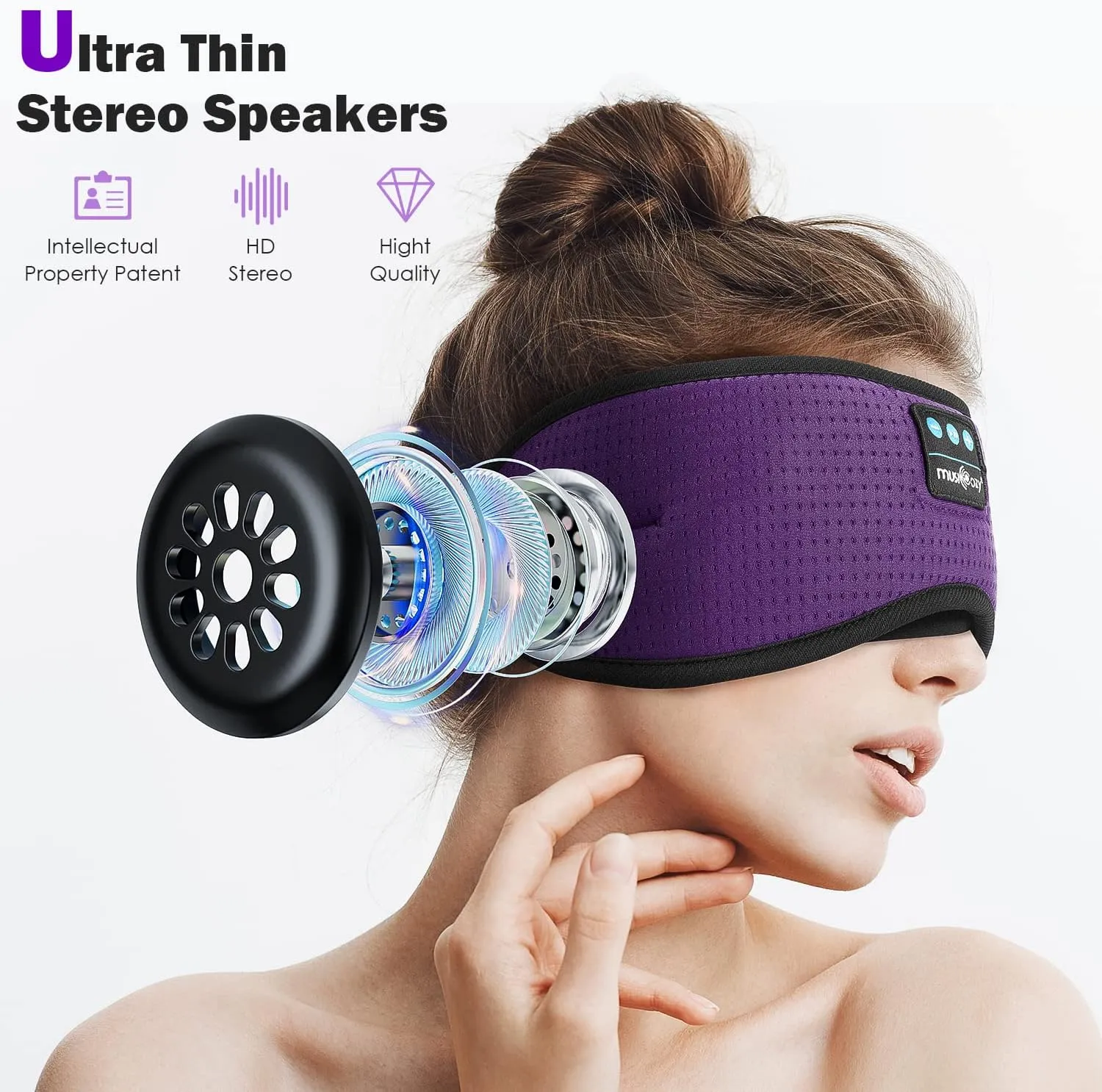 MUSICOZY White Noise Bluetooth Sleep Mask with 8 Soothing Sounds & 3D Wireless Sleep Headphones, Bluetooth Sleeping Headphones for Yoga Travel Office Relaxation, Tech Gadgets Gifts, Lavender Purple