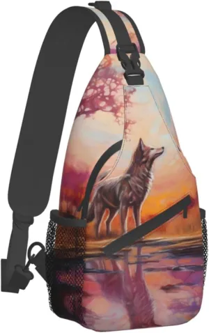 Native American Indians and Wolves Outdoor Cross-body Shoulder Bag, Unisex Backpack For Women Men Young Hiking Travel
