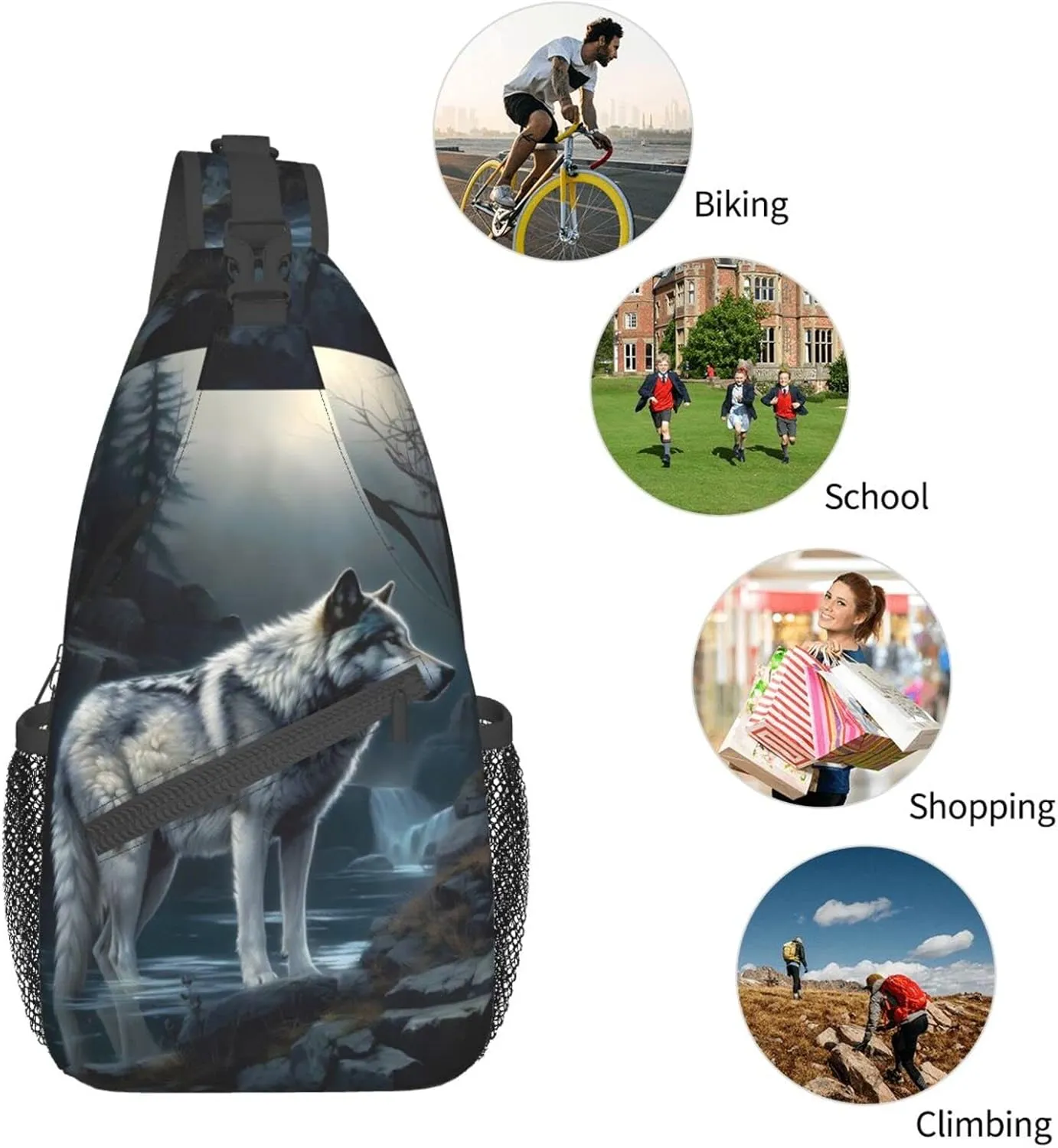 Native American Indians and Wolves Outdoor Cross-body Shoulder Bag, Unisex Backpack For Women Men Young Hiking Travel
