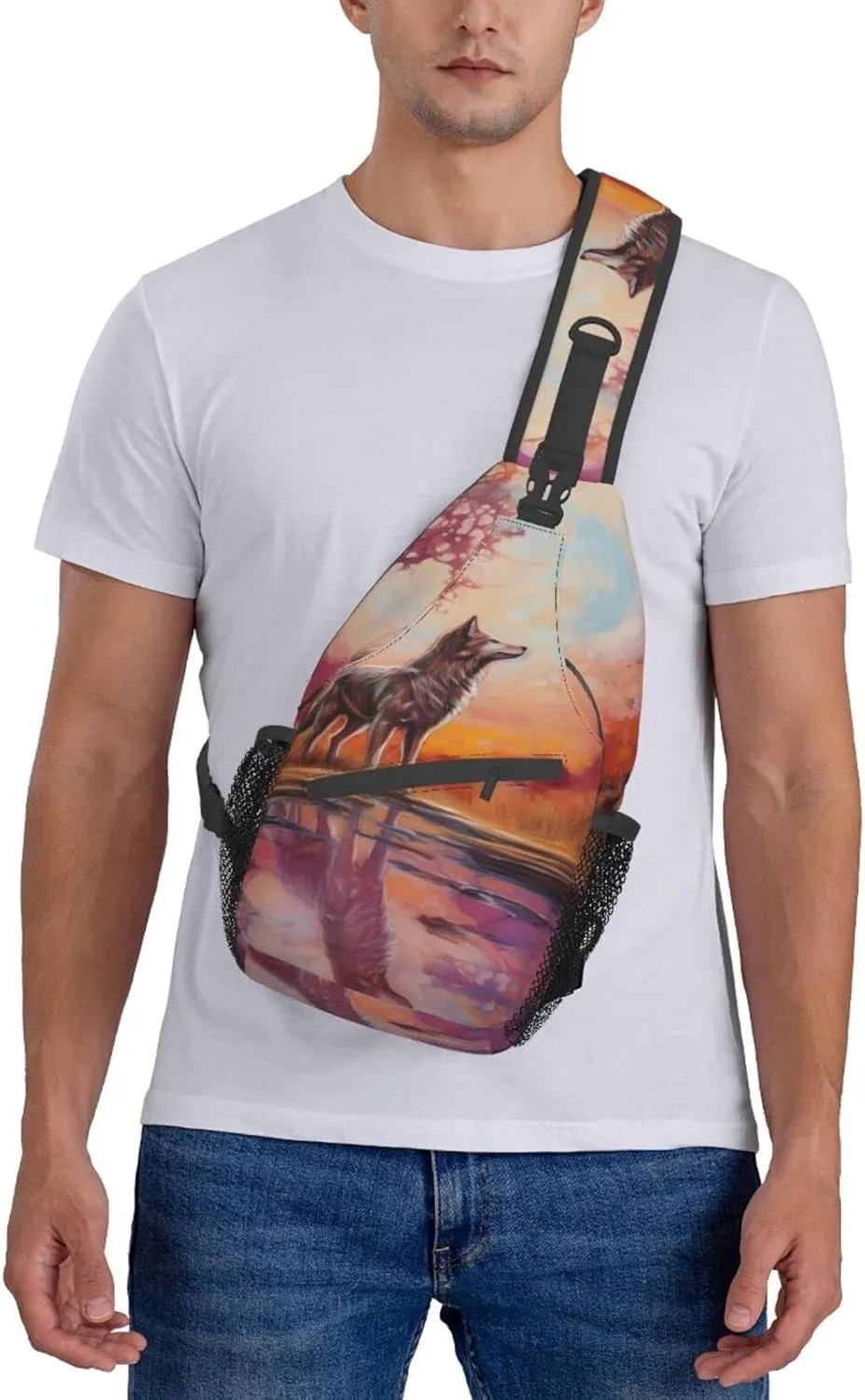 Native American Indians and Wolves Outdoor Cross-body Shoulder Bag, Unisex Backpack For Women Men Young Hiking Travel