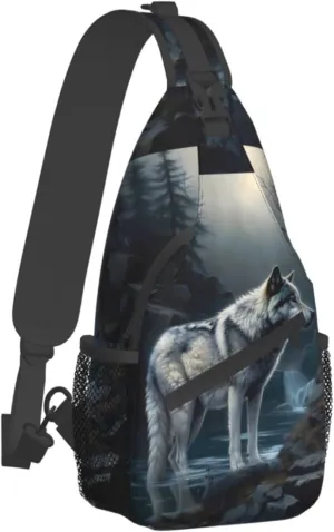Native American Indians and Wolves Outdoor Cross-body Shoulder Bag, Unisex Backpack For Women Men Young Hiking Travel