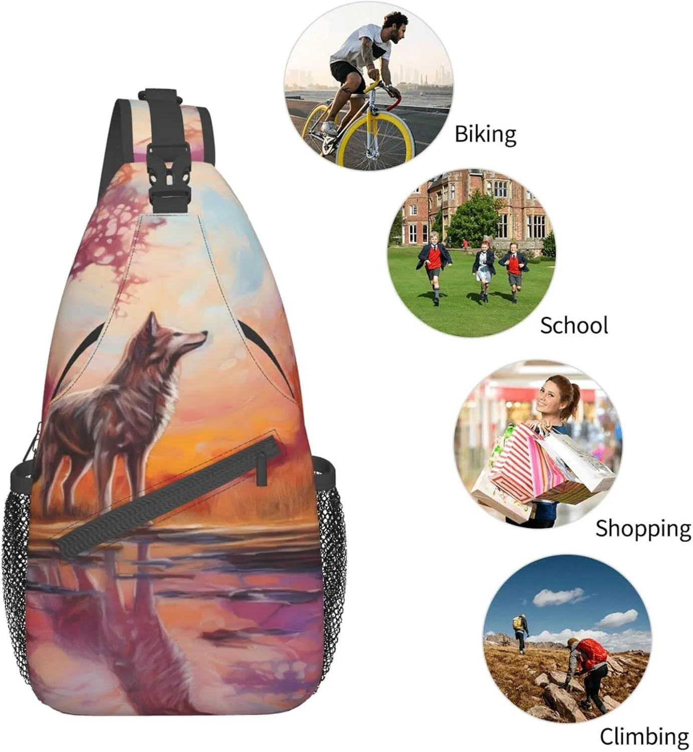 Native American Indians and Wolves Outdoor Cross-body Shoulder Bag, Unisex Backpack For Women Men Young Hiking Travel