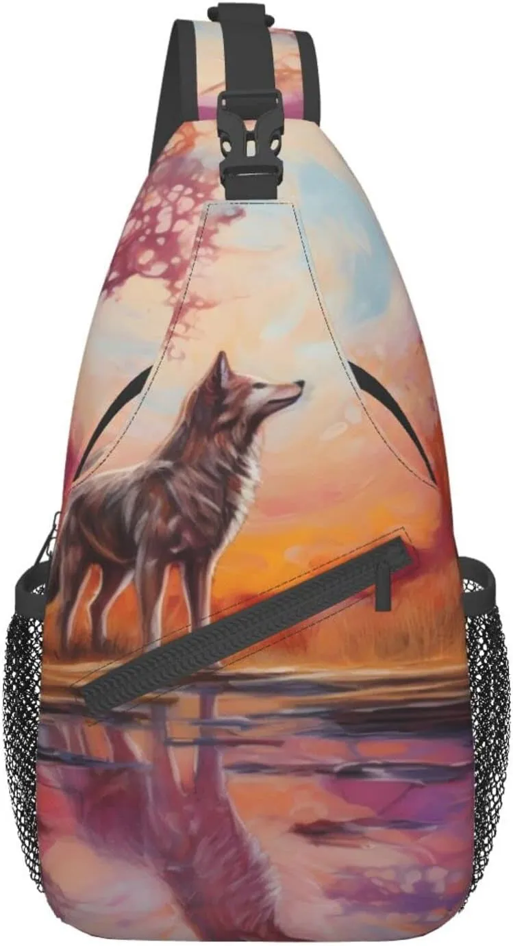 Native American Indians and Wolves Outdoor Cross-body Shoulder Bag, Unisex Backpack For Women Men Young Hiking Travel