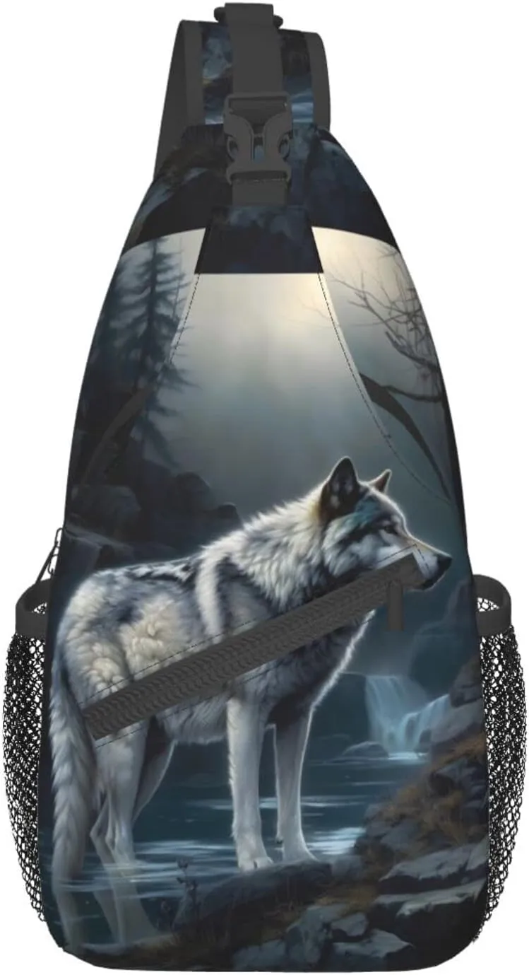 Native American Indians and Wolves Outdoor Cross-body Shoulder Bag, Unisex Backpack For Women Men Young Hiking Travel