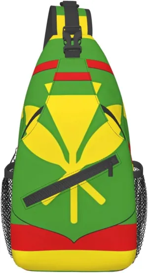 Native Hawaiian Flag Chest Bag Crossbody Bag. Rugged And Durable, High Storage Capacity. Adjustable Strap Length.
