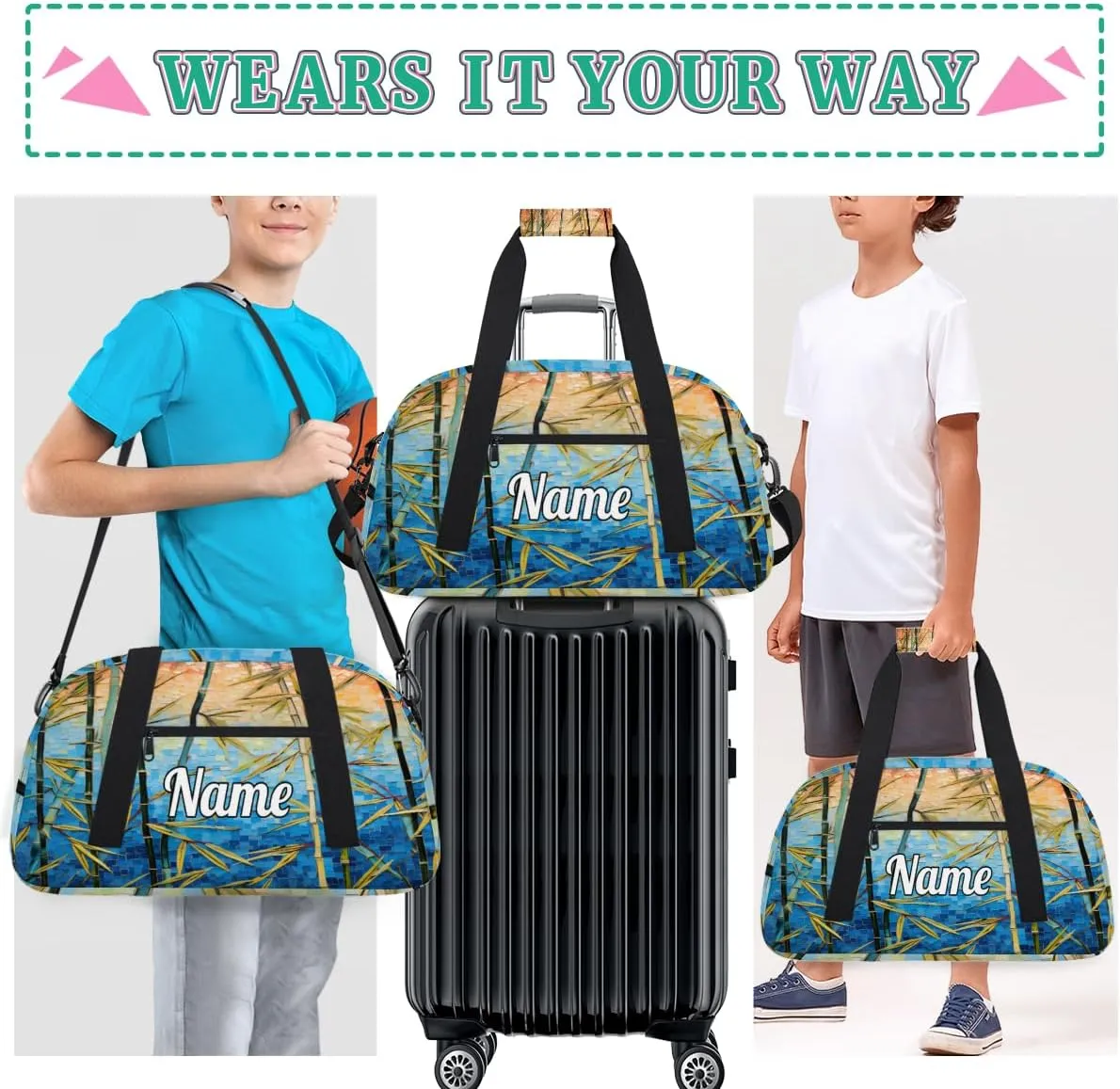 Nature Sunlights Beam Bamboo Custom Sports Gym Bag Personalized Dance Bag Teens Travel Weekender Overnight Carry On Bag Boys Girls Waterproof