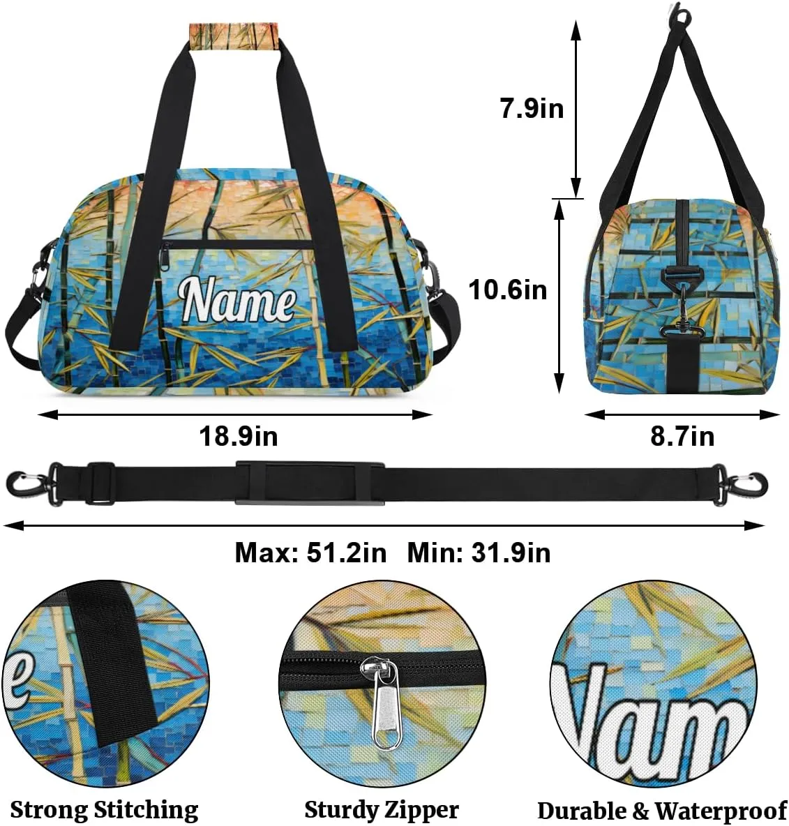 Nature Sunlights Beam Bamboo Custom Sports Gym Bag Personalized Dance Bag Teens Travel Weekender Overnight Carry On Bag Boys Girls Waterproof