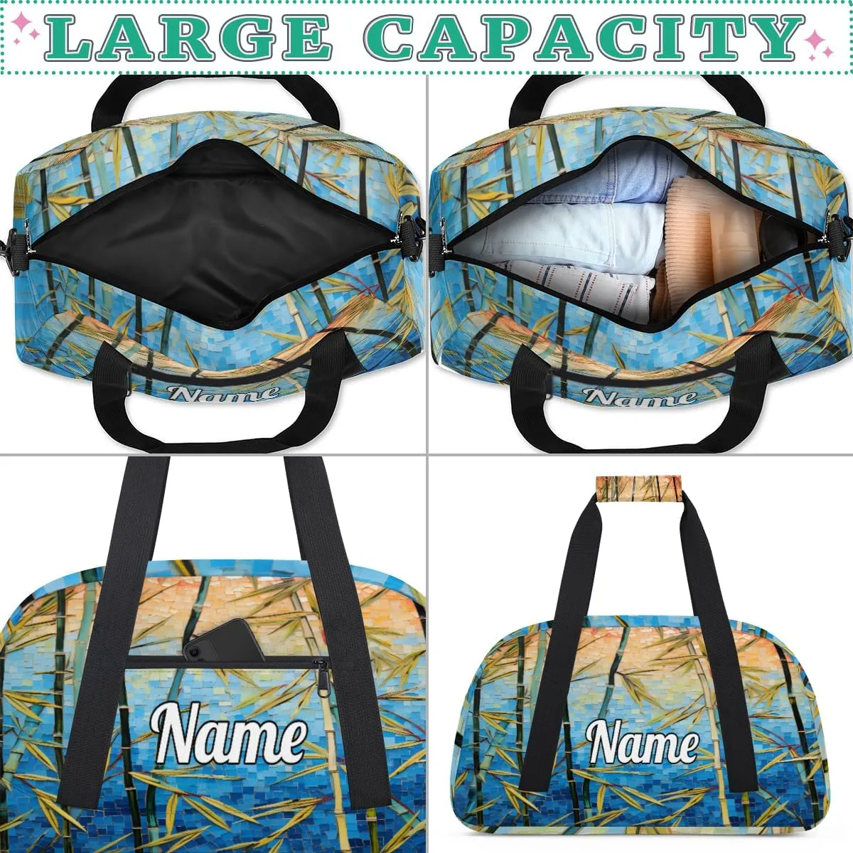 Nature Sunlights Beam Bamboo Custom Sports Gym Bag Personalized Dance Bag Teens Travel Weekender Overnight Carry On Bag Boys Girls Waterproof