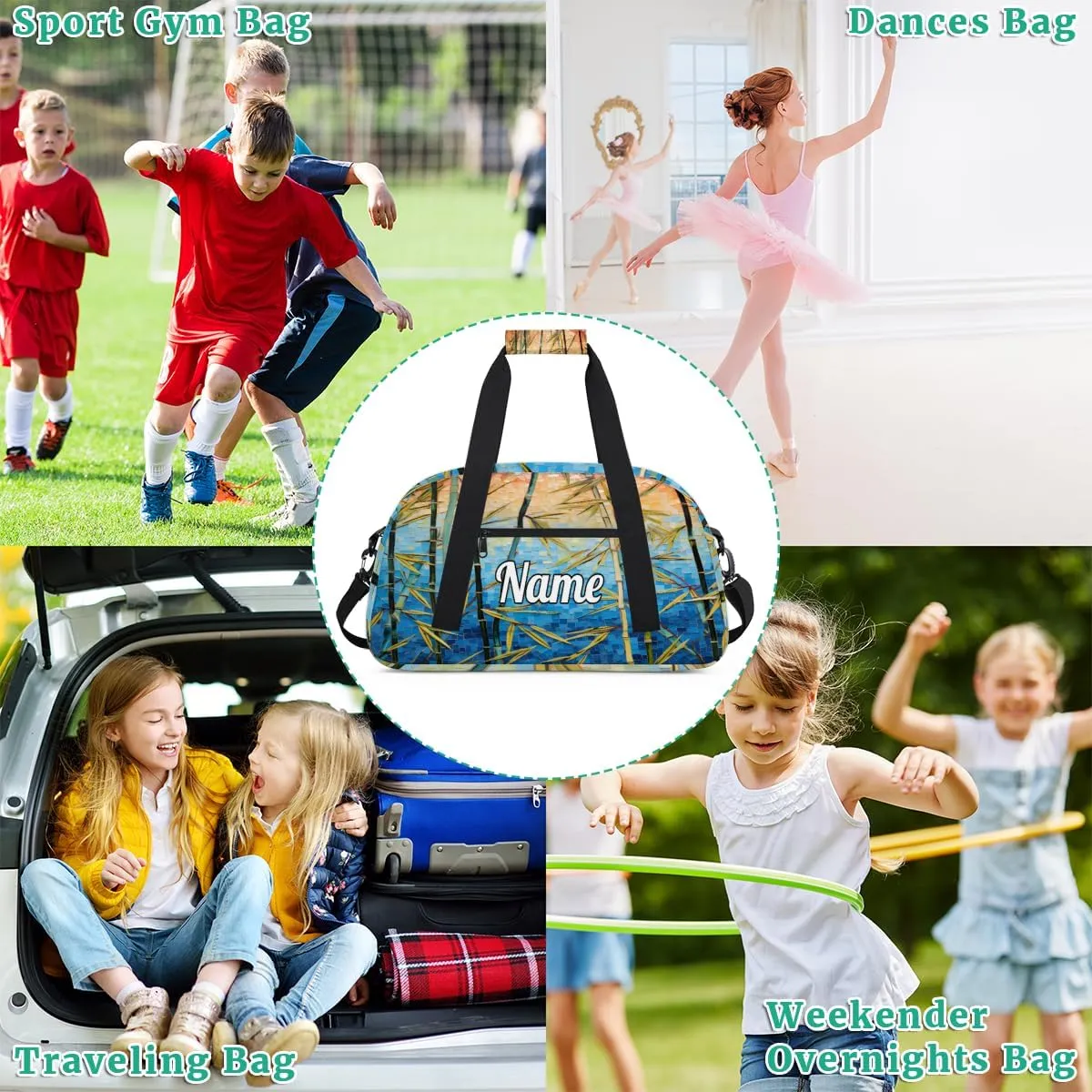 Nature Sunlights Beam Bamboo Custom Sports Gym Bag Personalized Dance Bag Teens Travel Weekender Overnight Carry On Bag Boys Girls Waterproof