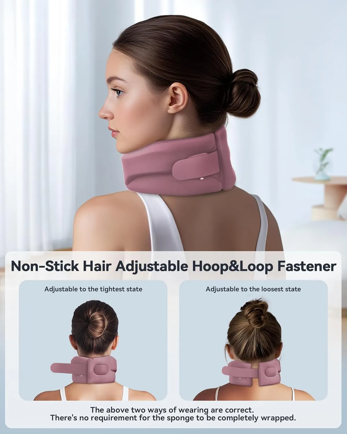 Neck Brace Cervical Collar - Neck Support Brace for Sleeping, Soft Foam Wraps Keep Vertebrae Stable and Aligned for Relief of Cervical Spine Pressure Pink Large(15.8-18.1 Inch)