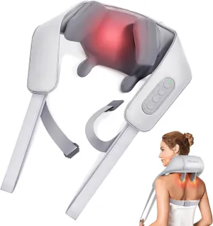 Neck Massager for Neck Pain Relief, 4D Deep Kneading Massagers with 6 Massage Nodes, Cordless Shiatsu Neck and Shoulder Massage Pillow with Heat for Neck, Traps, Back & Leg, Gifts