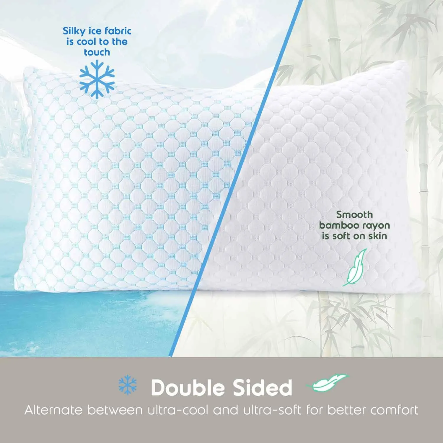 Nestl Cooling Pillow for Sleeping 2 Pack, Luxury Shredded Memory Foam Pillows Queen Size Set of 2, Adjustable Cold Gel Pillows for Hot Sleepers Supportive Cool Pillow for Side Back Stomach Sleepers