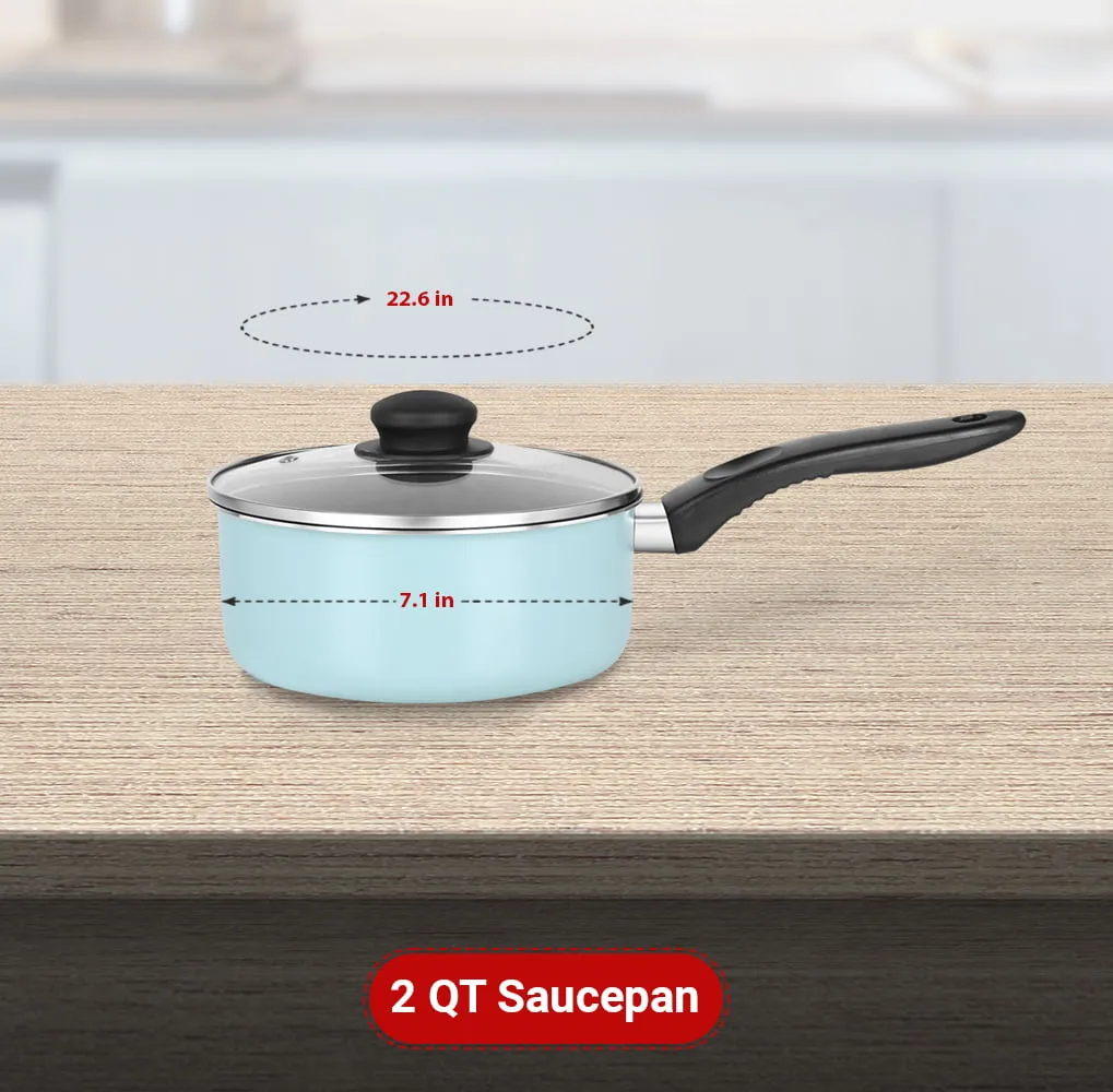New 7 Piece Cookware Set Nonstick Coated Kitchen Pots And Pans Home Aqua Cooking