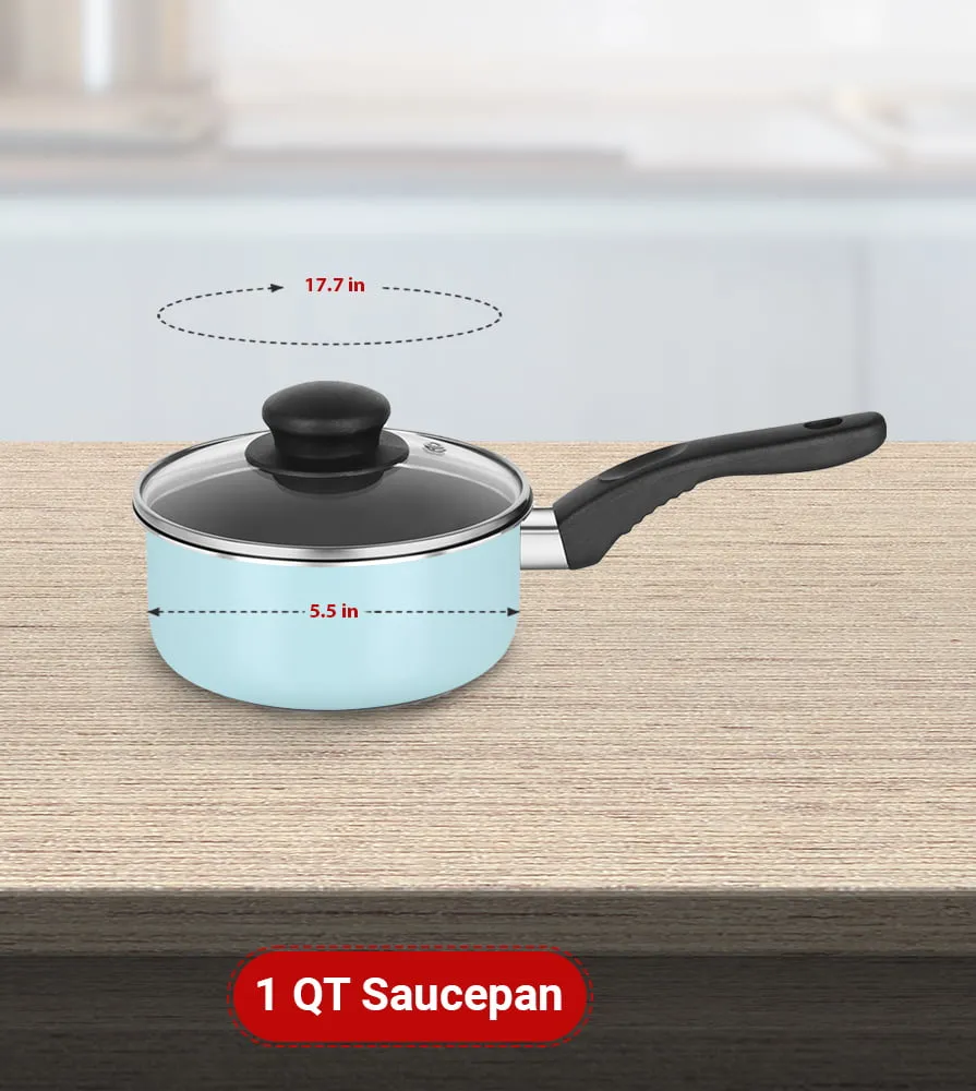 New 7 Piece Cookware Set Nonstick Coated Kitchen Pots And Pans Home Aqua Cooking