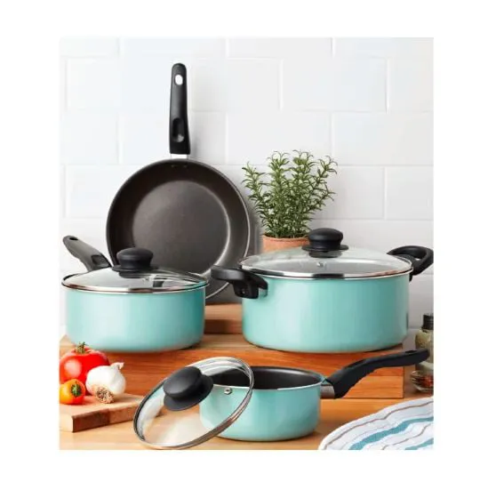 New 7 Piece Cookware Set Nonstick Coated Kitchen Pots And Pans Home Aqua Cooking