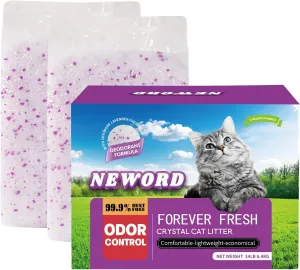 NEWORD Crystals Cat Litter Silica Gel, 14LB Bag, Superior Odor Control, Non Clumping Cat Litter, Lightweight Cleaning Crystals for Home Kitty Litter Boxes Cats Pets, Lavender