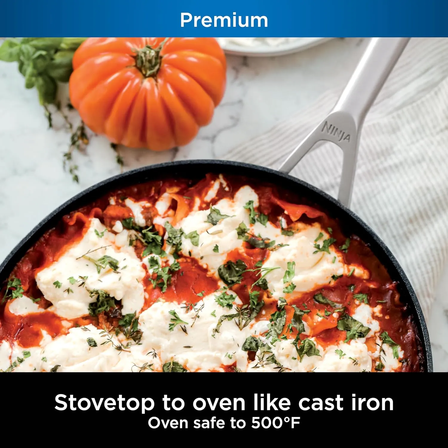 Ninja C30020 Foodi NeverStick Premium 8-Inch Fry Pan, Hard-Anodized, Nonstick, Durable & Oven Safe to 500°F, Slate Grey