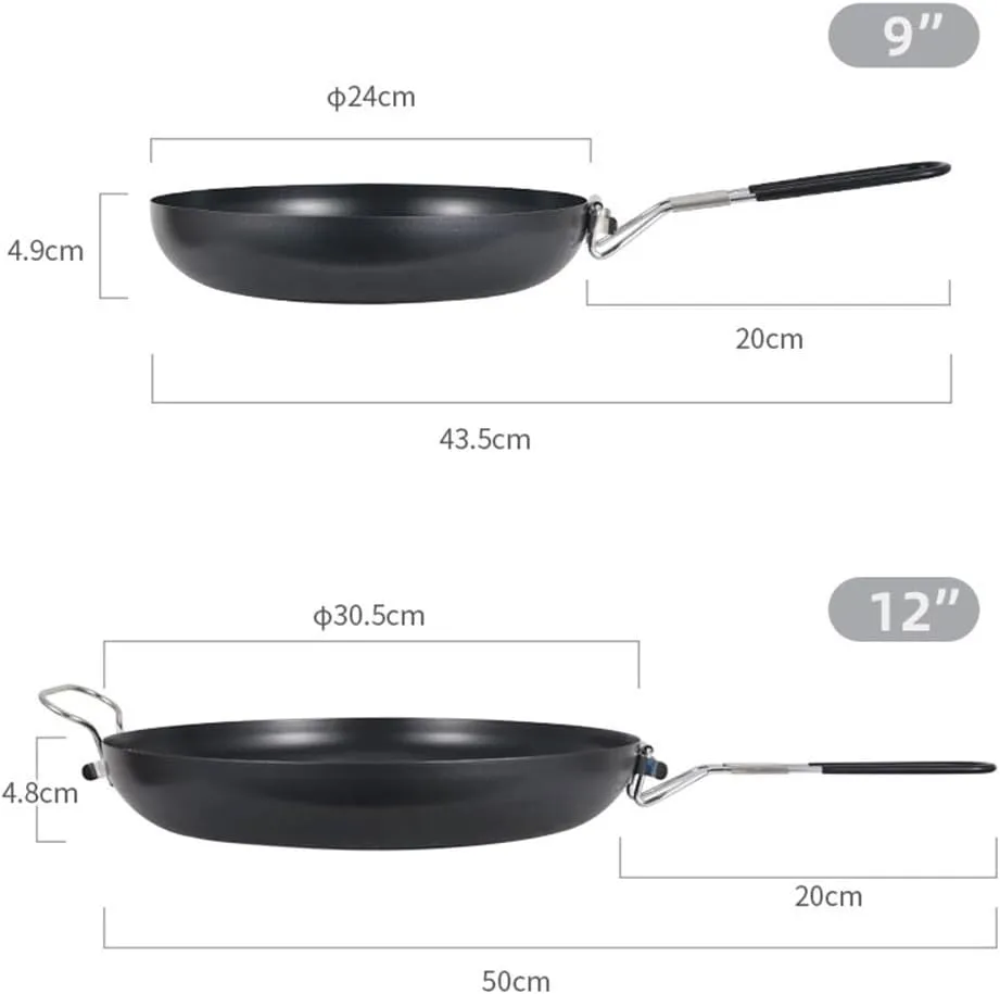 Non Stick Camping Skillet, Outdoor Ultralight Frypan, Portable Backpacking Cooking Pan Frying Pan Foldable Handle Pot Picnic Cookware(12 inches)