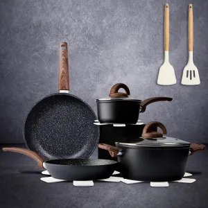 Non Stick Pots and Pans Set, Healthy Ceramic Cookware Set, 12pcs Kitchen Cooking Pots and Frying Sauce Saute Pans Set, PFAS-Free with Kitchen Utensils and Lid, Black