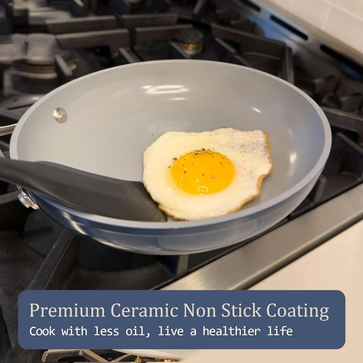 Nonstick Ceramic Frying Pan 8 Inch for Induction Cooktop - Non Toxic PTFE/PFOA/PFAS Free, Oven & Dishwasher Safe up to 500°F - Non Stick Small Egg Skillet with Stay-Cool Handle - Navy Blue