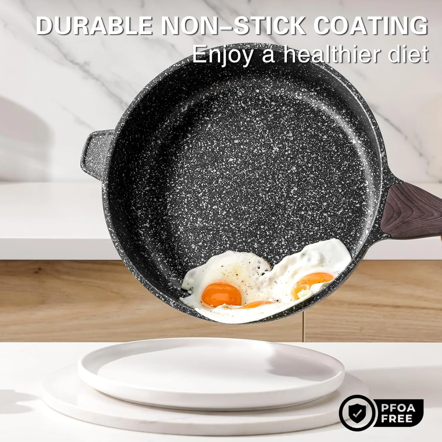 Nonstick Deep Frying Pan with Lid, 10 Inch Non Stick Skillet, Saute Pan for Cooking, Healthy Induction Cookware, PFOA Free