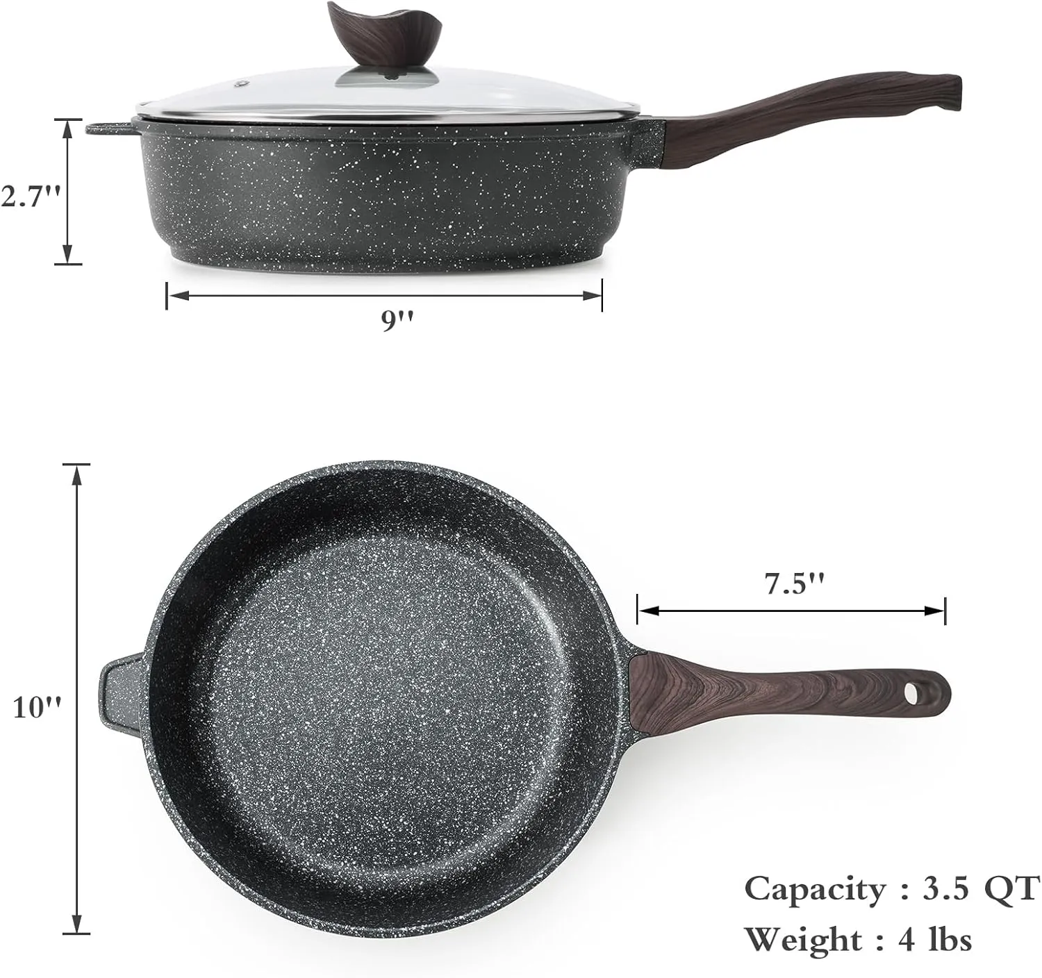 Nonstick Deep Frying Pan with Lid, 10 Inch Non Stick Skillet, Saute Pan for Cooking, Healthy Induction Cookware, PFOA Free