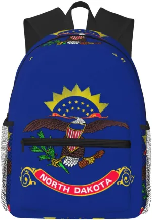 North Dakota State Flag College Backpack For Women Men,Lightweight Travel Bag Backpack With Pockets