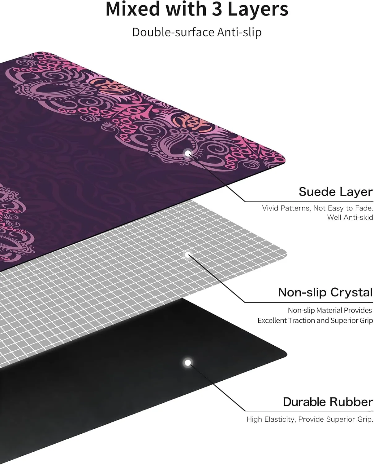 nuveti Printed Travel Yoga Mat-1/16 Inch Thick Non Slip Fitness Workout Mat with Carrying Bag, Foldable Lightweight Suede & Natural Rubber Yoga Mat for Yoga Pilates and Fitness 72" L x 24" W x 1.5mm