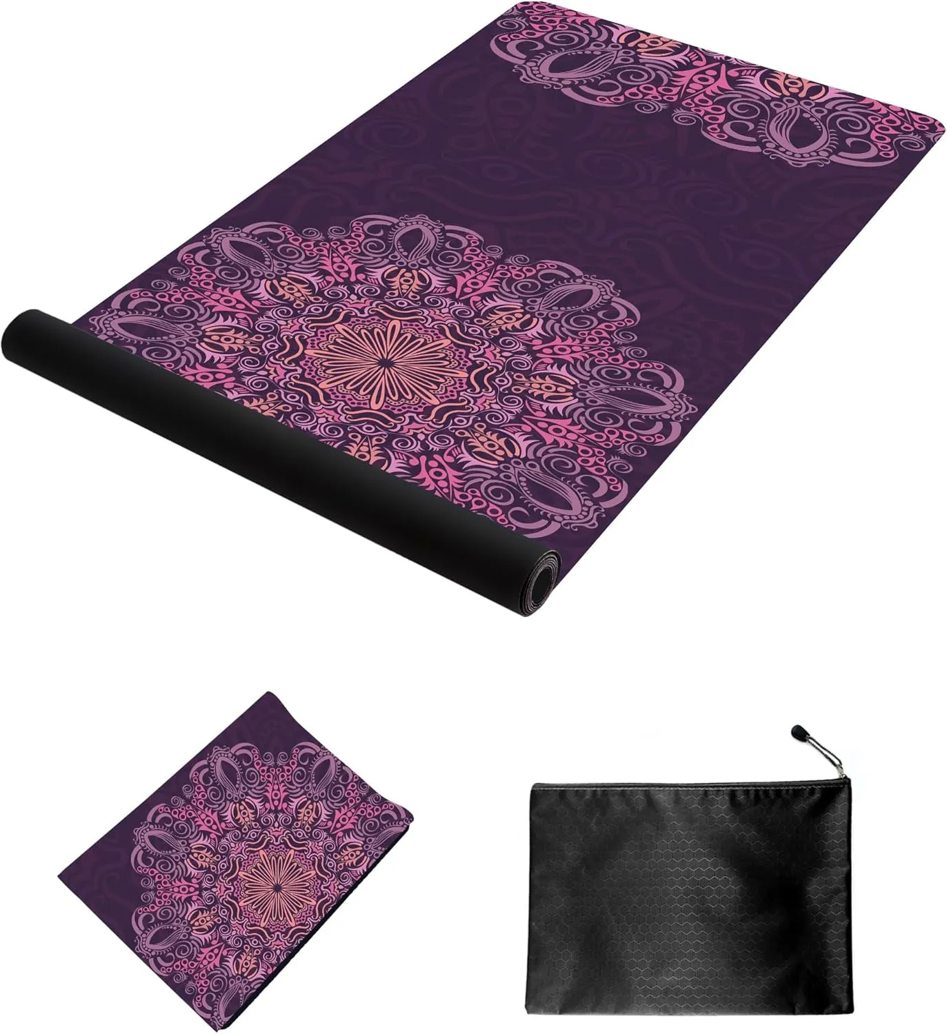 nuveti Printed Travel Yoga Mat-1/16 Inch Thick Non Slip Fitness Workout Mat with Carrying Bag, Foldable Lightweight Suede & Natural Rubber Yoga Mat for Yoga Pilates and Fitness 72" L x 24" W x 1.5mm