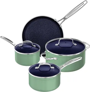 Nuwave 7pc Cookware Set Healthy Duralon Blue Ceramic Nonstick Coated, Diamond Infused Scratch-Resistant, PFAS Free, Oven Safe, Induction Ready & Evenly Heats, Tempered Glass Lids & Stay-Cool Handle