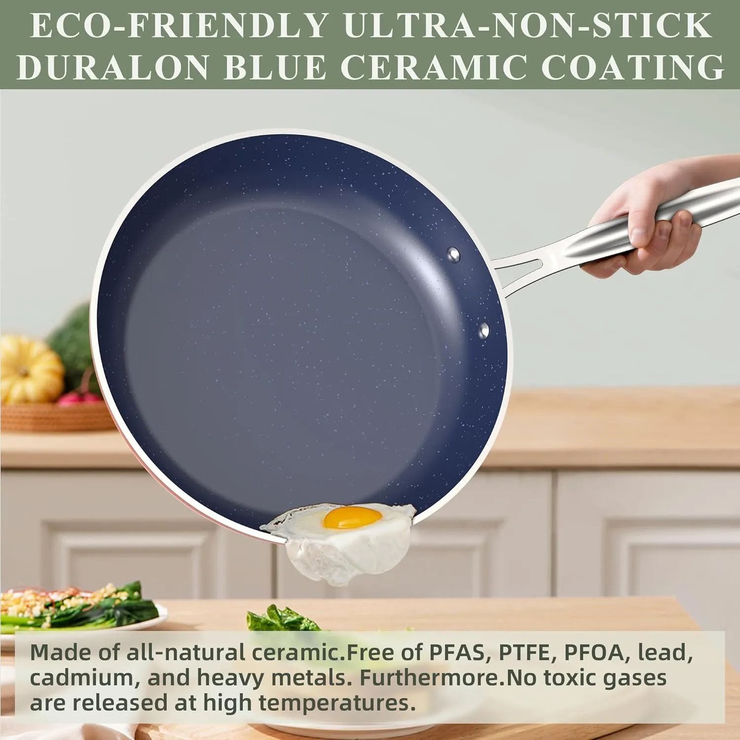 Nuwave Healthy Duralon Blue Ceramic Nonstick Cookware Set, Diamond Infused Scratch-Resistant, PFAS Free, Dishwasher & Oven Safe, Induction Ready & Evenly Heats,Tempered Glass Lids & Stay-Cool Handles