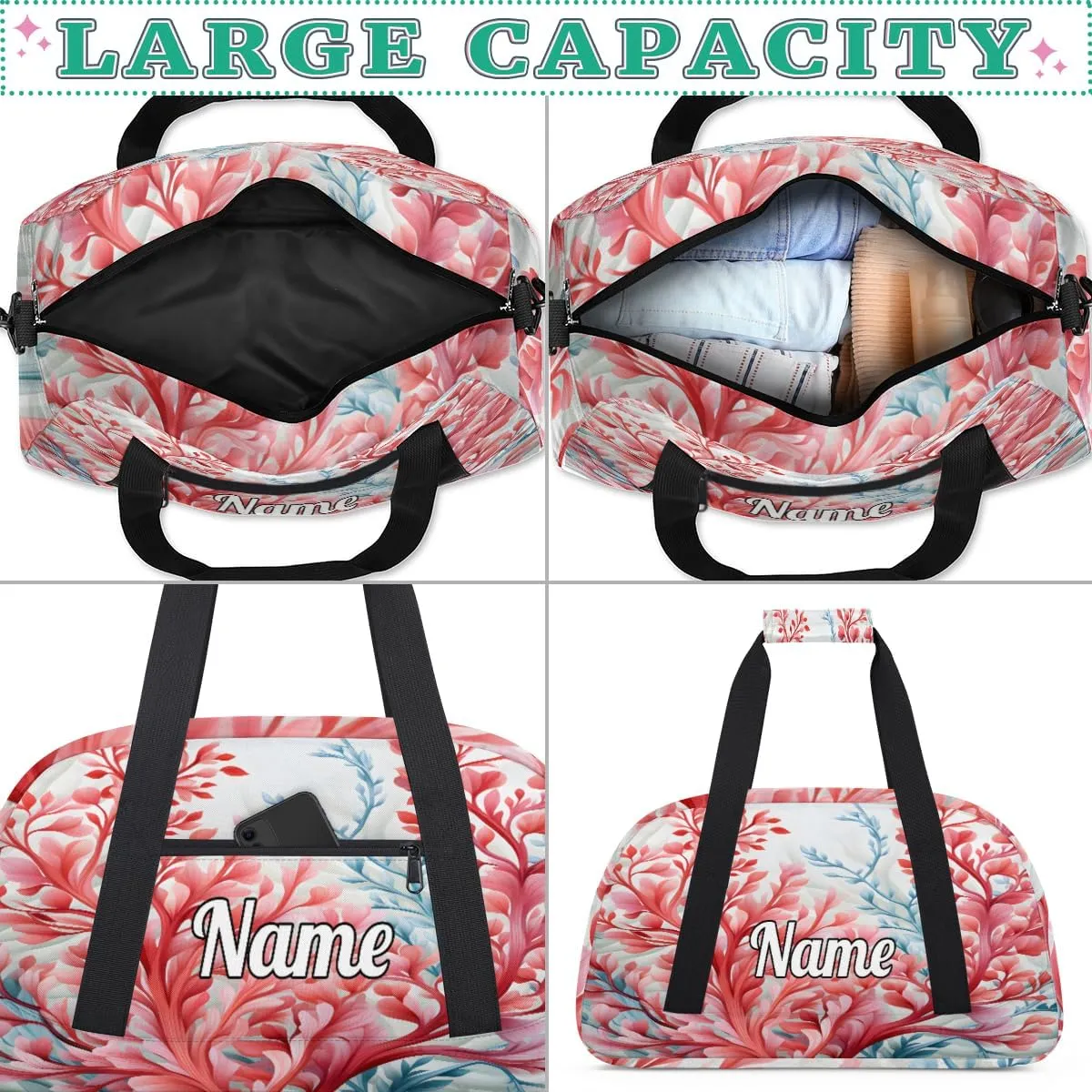Ocean Coral Print Custom Sports Gym Bag Personalized Dance Bag Teens Travel Weekender Overnight Carry On Bag Boys Girls Waterproof