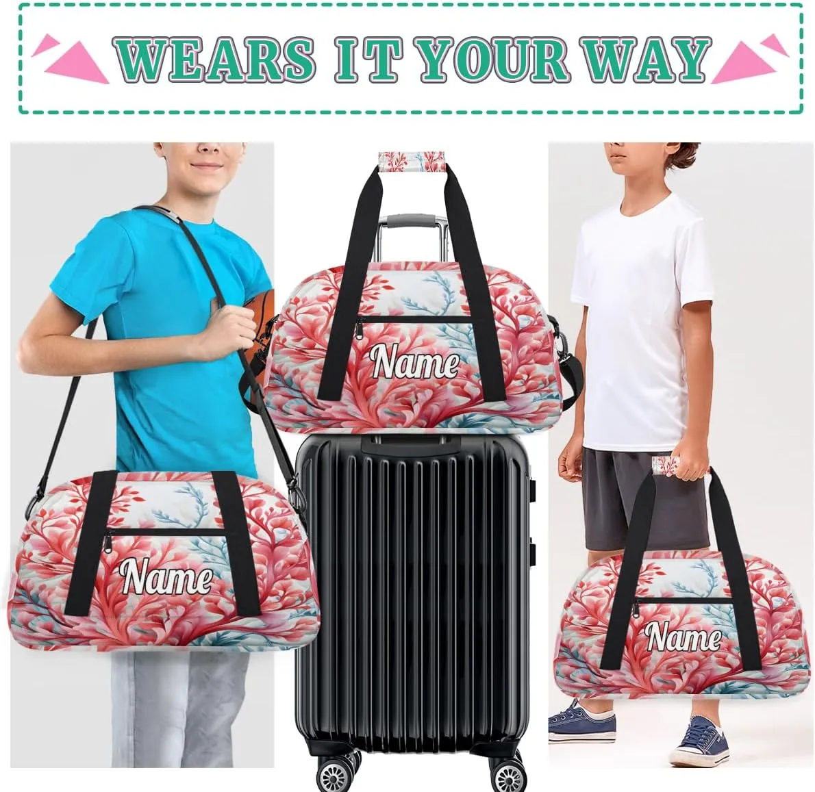 Ocean Coral Print Custom Sports Gym Bag Personalized Dance Bag Teens Travel Weekender Overnight Carry On Bag Boys Girls Waterproof