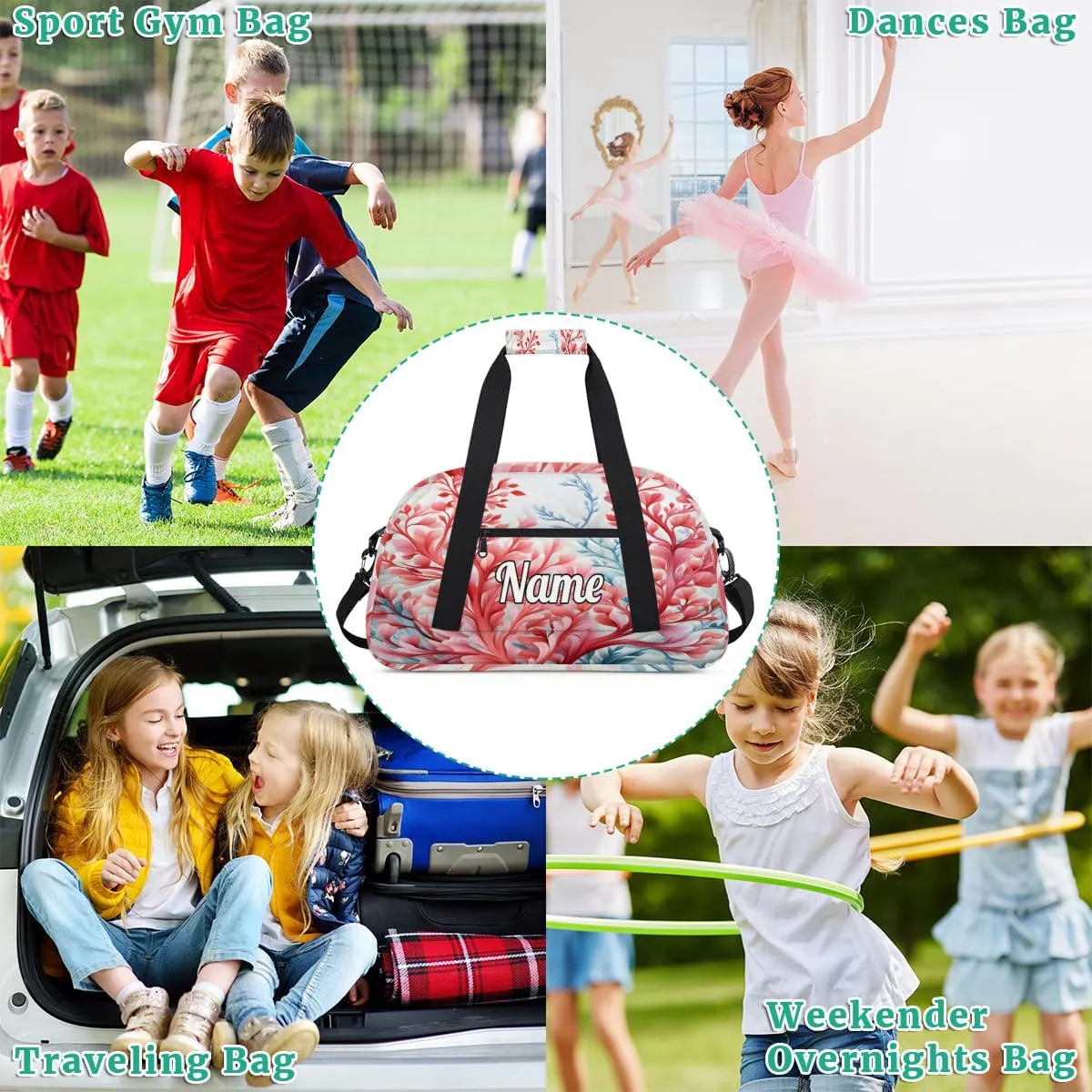 Ocean Coral Print Custom Sports Gym Bag Personalized Dance Bag Teens Travel Weekender Overnight Carry On Bag Boys Girls Waterproof