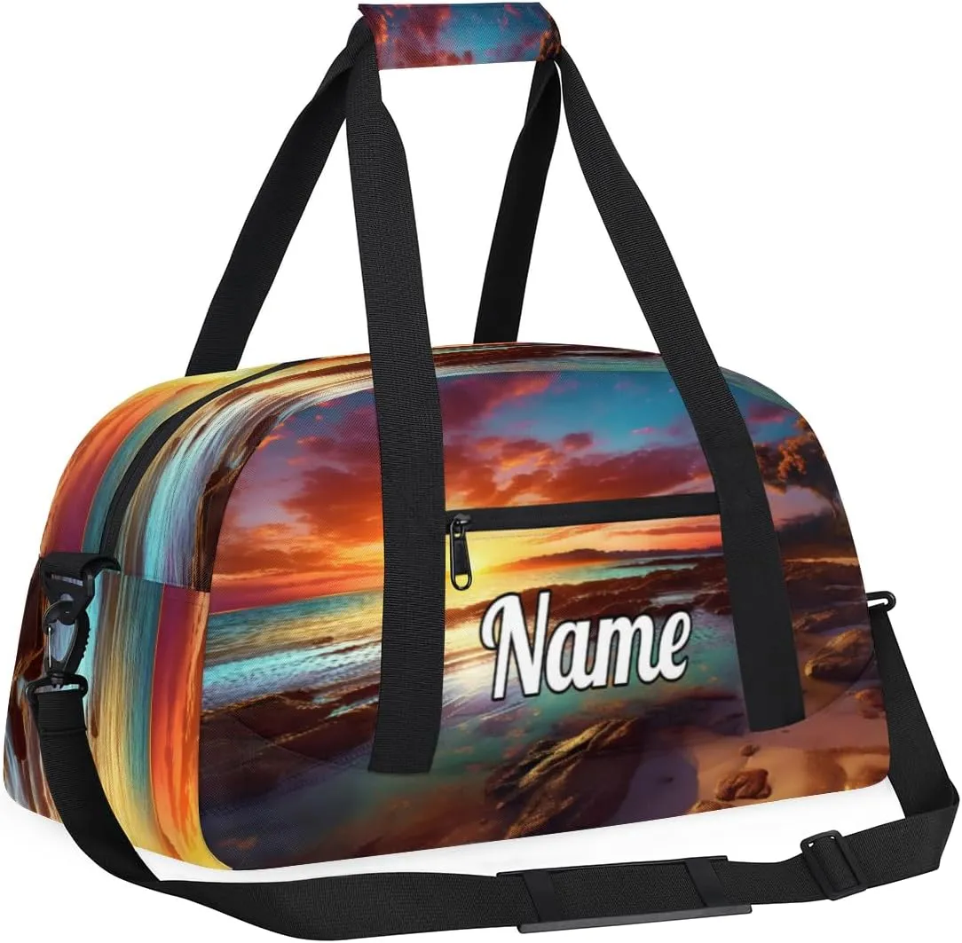 Ocean Sandy Beach Custom Name Sport Duffel Bag Dance Bag for Girls Teens Personalized Ballet Bag Gift for Birthday Christmas Helloween