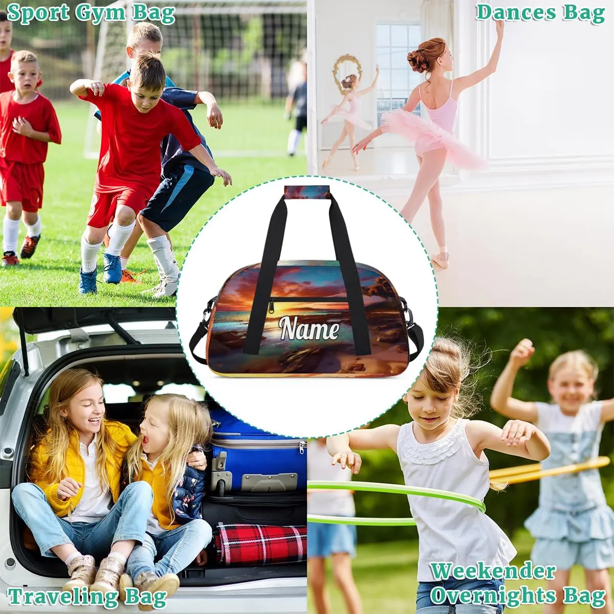 Ocean Sandy Beach Custom Name Sport Duffel Bag Dance Bag for Girls Teens Personalized Ballet Bag Gift for Birthday Christmas Helloween