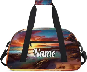 Ocean Sandy Beach Custom Name Sport Duffel Bag Dance Bag for Girls Teens Personalized Ballet Bag Gift for Birthday Christmas Helloween