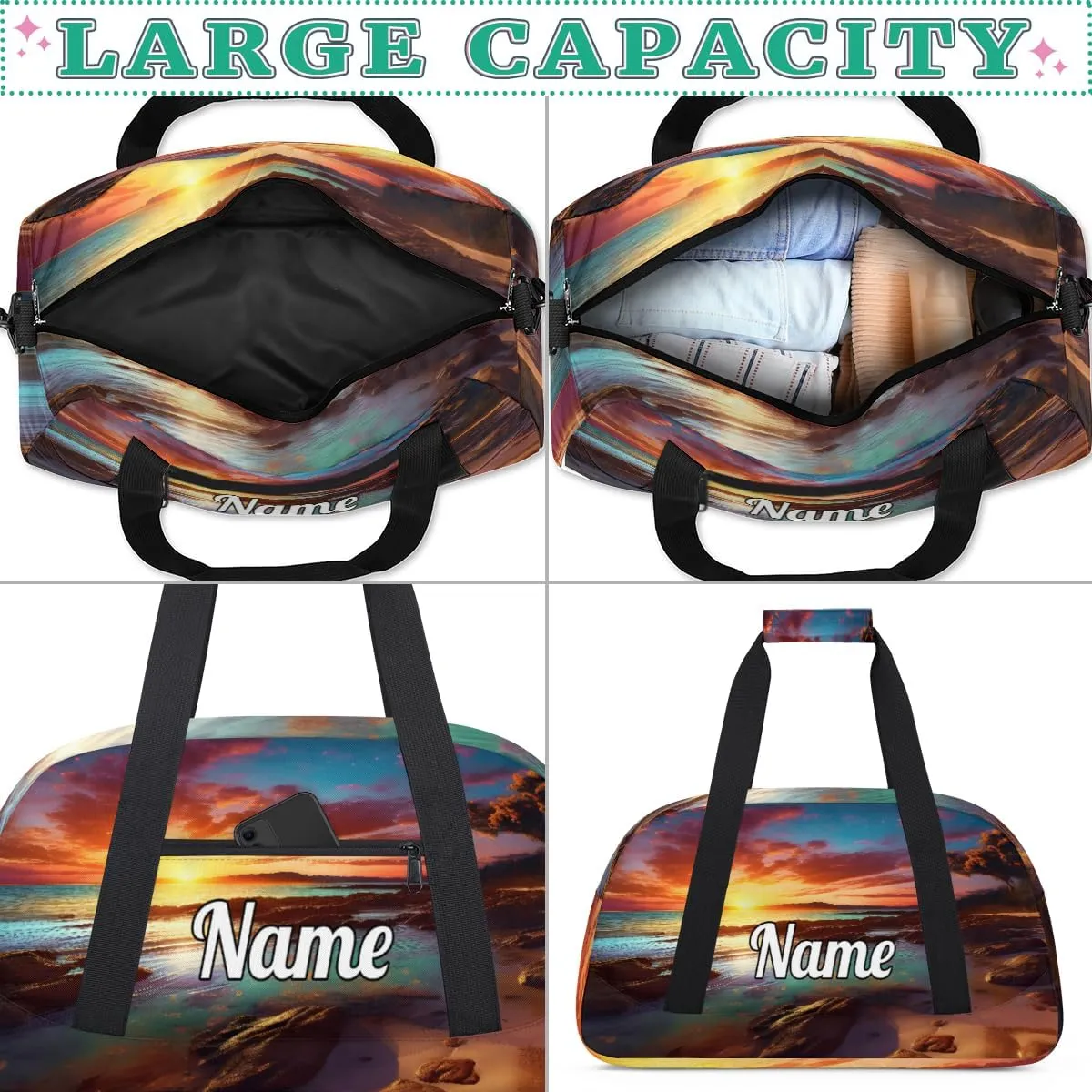 Ocean Sandy Beach Custom Name Sport Duffel Bag Dance Bag for Girls Teens Personalized Ballet Bag Gift for Birthday Christmas Helloween