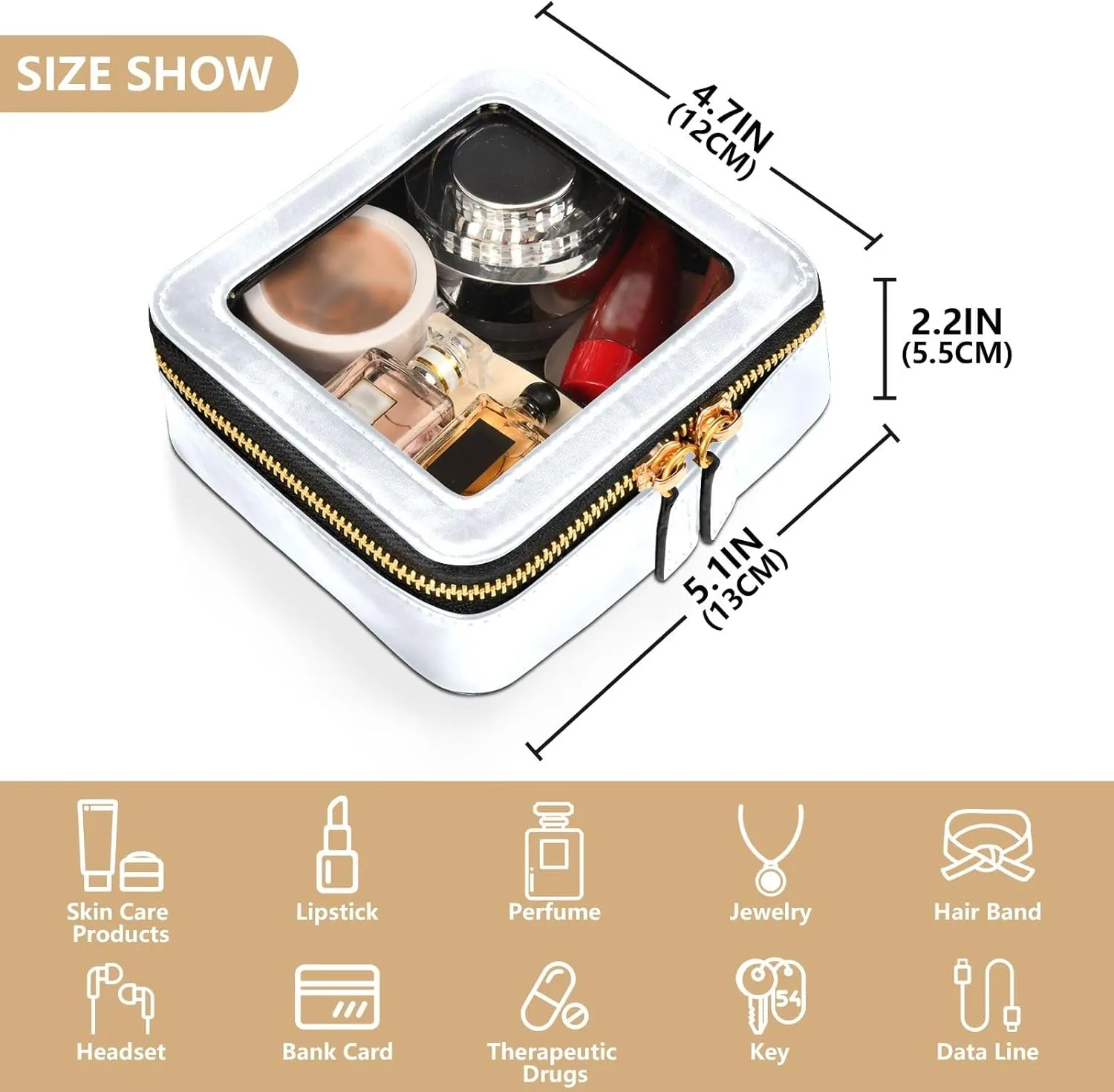 ODAWA Clear Cosmetic Bags Alice Blue Waterproof Travel Cosmetic Bag with Zipper Car Cosmetic Bag