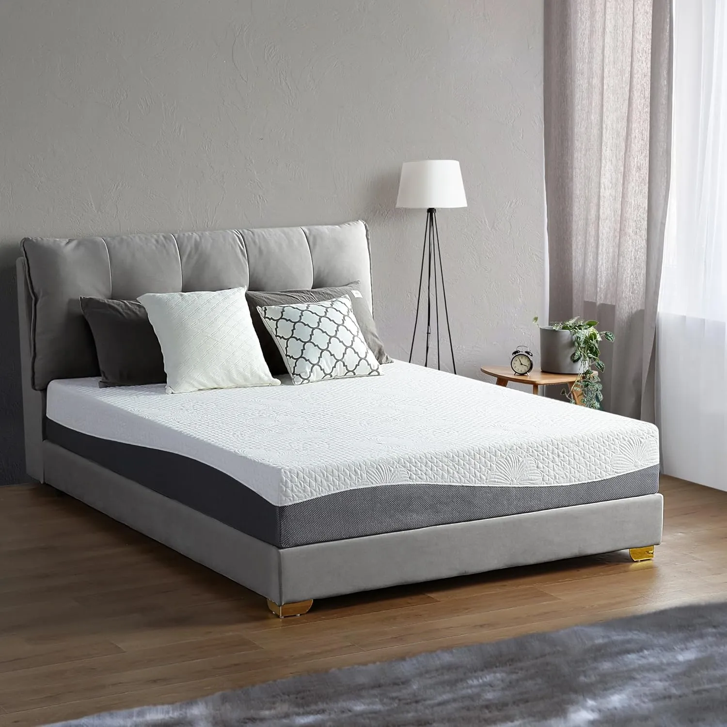 Olee Sleep Full Mattress, 10 Inch Gel Memory Foam Mattress, Gel Infused for Comfort and Pressure Relief, CertiPUR-US Certified, Bed-in-a-Box, Medium Firm, Grey, Full Size