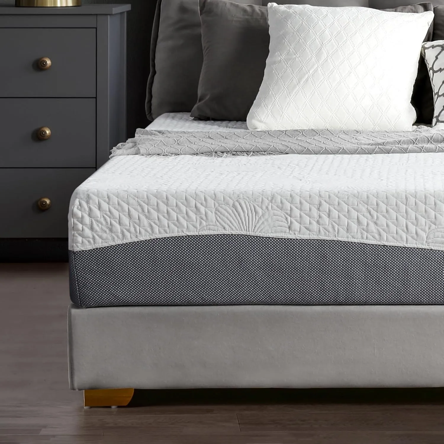 Olee Sleep Full Mattress, 10 Inch Gel Memory Foam Mattress, Gel Infused for Comfort and Pressure Relief, CertiPUR-US Certified, Bed-in-a-Box, Medium Firm, Grey, Full Size