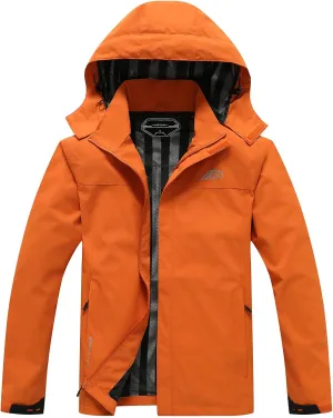 OTU Men's Lightweight Waterproof Hooded Rain Jacket Outdoor Raincoat Shell Jacket for Hiking Travel Orange XXL