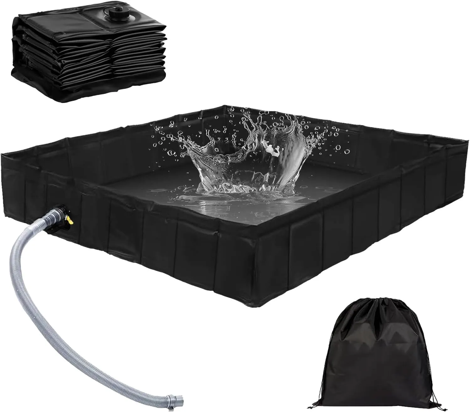 Outdoor Camping Shower Base, Upgrade 40 * 40 * 10 Inch Foldable Shower Tent Awning Base with Drain Hose Portable Shower Pan for Outdoor Camping Beach RV or Caravan