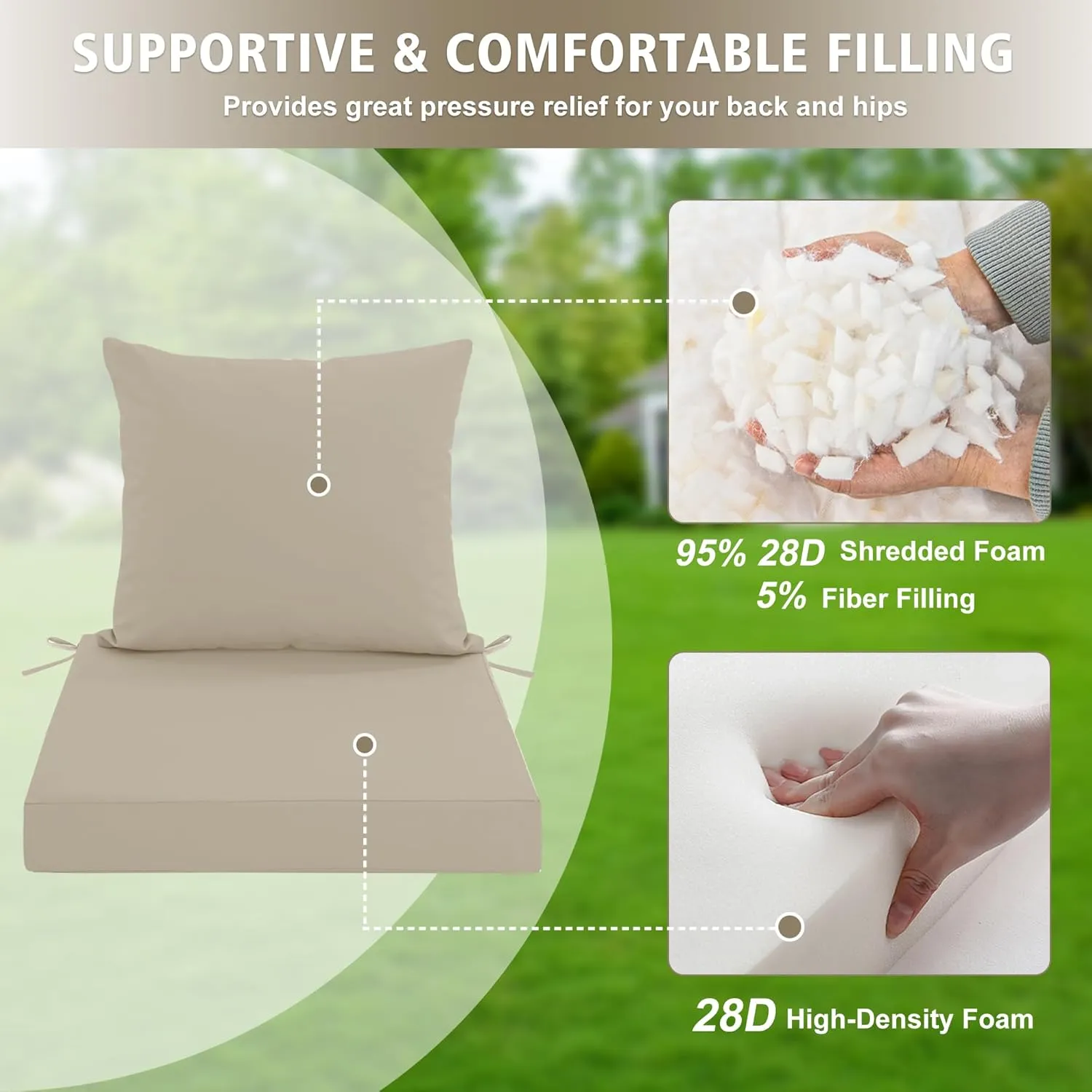 Outdoor Cushions for Patio Furniture, Waterproof Outdoor Chair Cushion w/Fade-Resistant, Removable & Machine-Washable Cover, 22x22 Inch, Deep Seat Sofa/Couch Pad Replacement – Set of 2, Cream