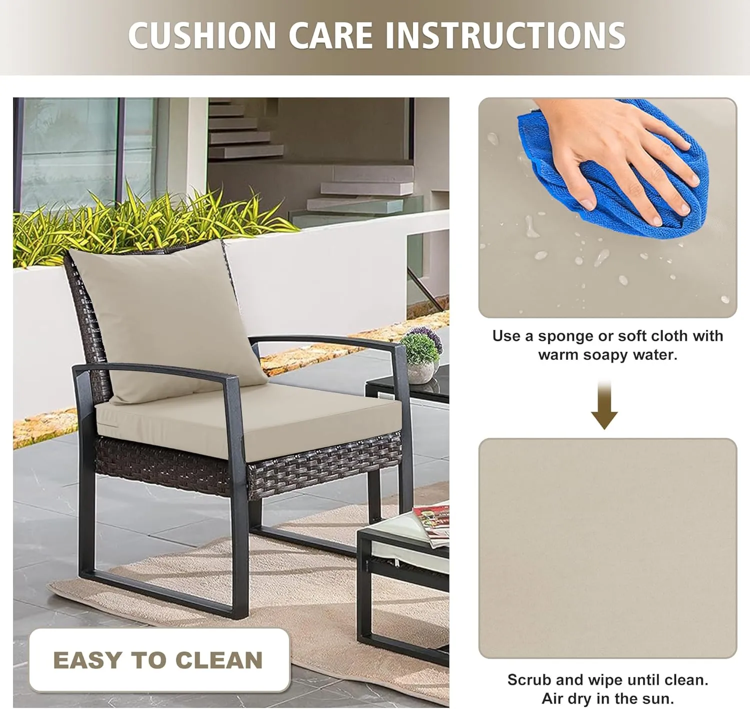 Outdoor Cushions for Patio Furniture, Waterproof Outdoor Chair Cushion w/Fade-Resistant, Removable & Machine-Washable Cover, 22x22 Inch, Deep Seat Sofa/Couch Pad Replacement – Set of 2, Cream