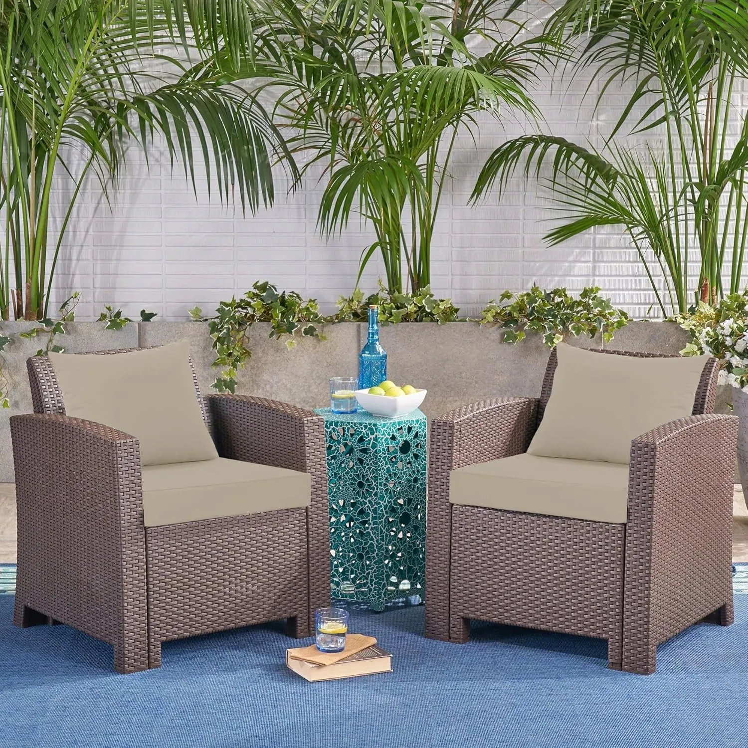 Outdoor Cushions for Patio Furniture, Waterproof Outdoor Chair Cushion w/Fade-Resistant, Removable & Machine-Washable Cover, 22x22 Inch, Deep Seat Sofa/Couch Pad Replacement – Set of 2, Cream